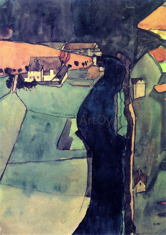 Egon Schiele Town on the Blue River - Hand Painted Oil Painting