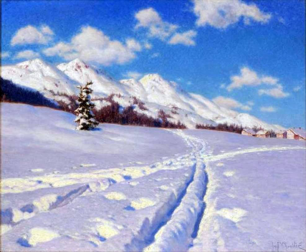 Ivan Fedorovich Choultse Traces dans la Neige (Suisse) - Hand Painted Oil Painting
