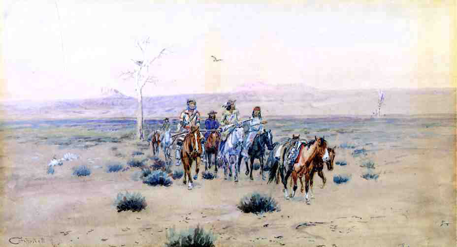 Charles Marion Russell Trappers Crossing the Prarie - Hand Painted Oil Painting