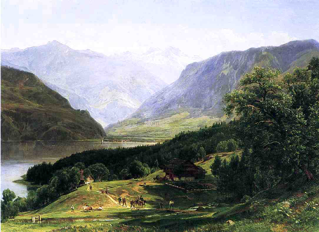 Thomas Worthington Whittredge Travelers in the Swiss Alps - Hand Painted Oil Painting