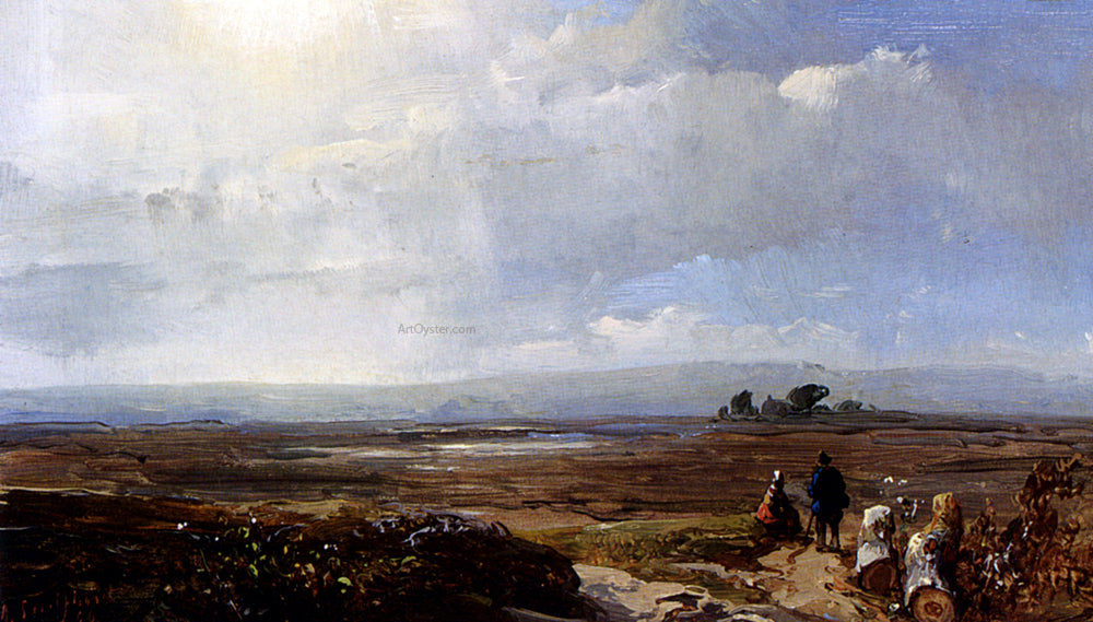 Andreas Schelfhout Travellers In An Extensive Landscape - Hand Painted Oil Painting