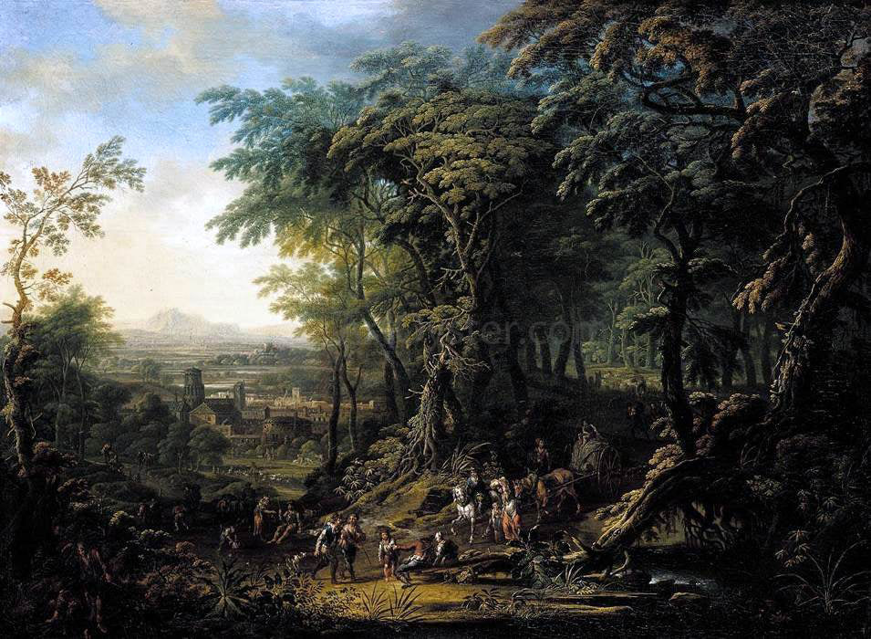 Franz Christoph Janneck Travellers on a Forest Road - Hand Painted Oil Painting