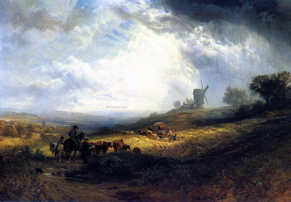 Samuel Prout Travellers on a Path in an Extensive Landscape - Hand Painted Oil Painting