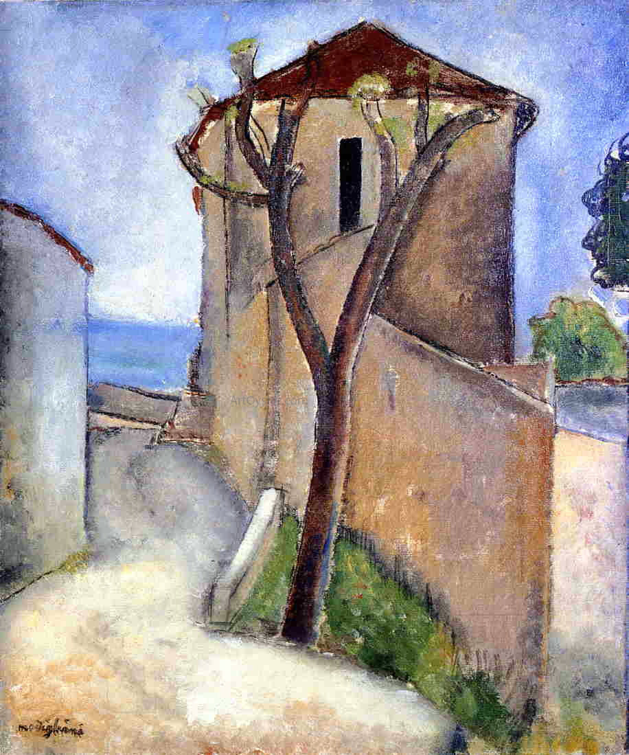 Amedeo Modigliani Tree and Houses - Hand Painted Oil Painting