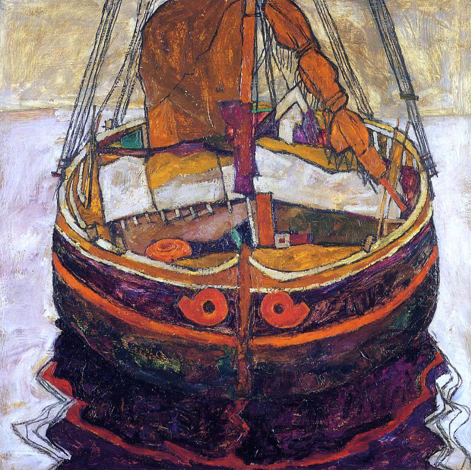 Egon Schiele A Trieste Fishing Boat - Hand Painted Oil Painting