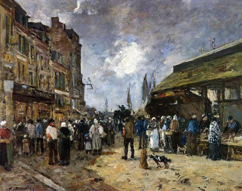 Eugene-Louis Boudin Trouville, Fish Market - Hand Painted Oil Painting