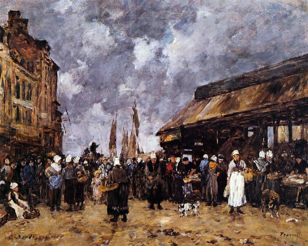 Eugene-Louis Boudin Trouville, the Fish Market - Hand Painted Oil Painting