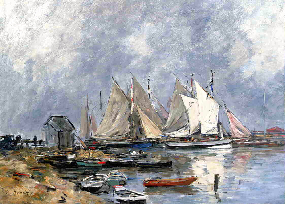 Eugene-Louis Boudin Trouville, the Port, Boats and Dinghys - Hand Painted Oil Painting