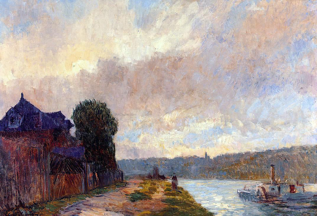 Albert Lebourg Tugboat on the Seine Downstream from Rouen - Hand Painted Oil Painting
