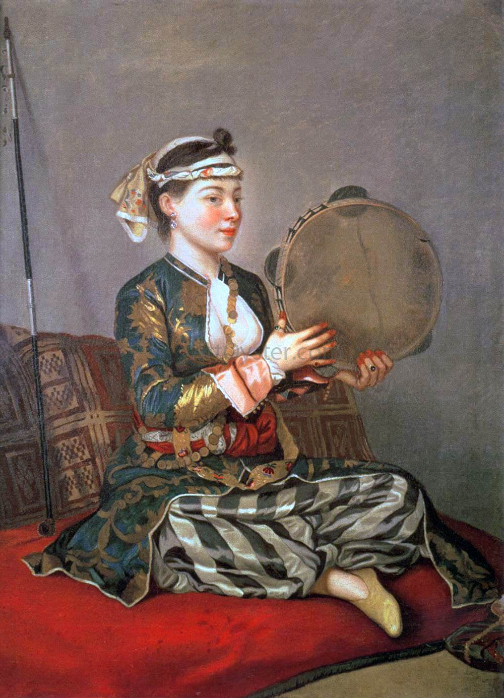Jean-Etienne Liotard Turkish Woman with a Tambourine - Hand Painted Oil Painting