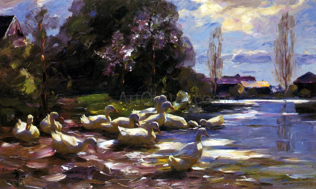 Alexander Koester Twelve Ducks Setting Out - Hand Painted Oil Painting