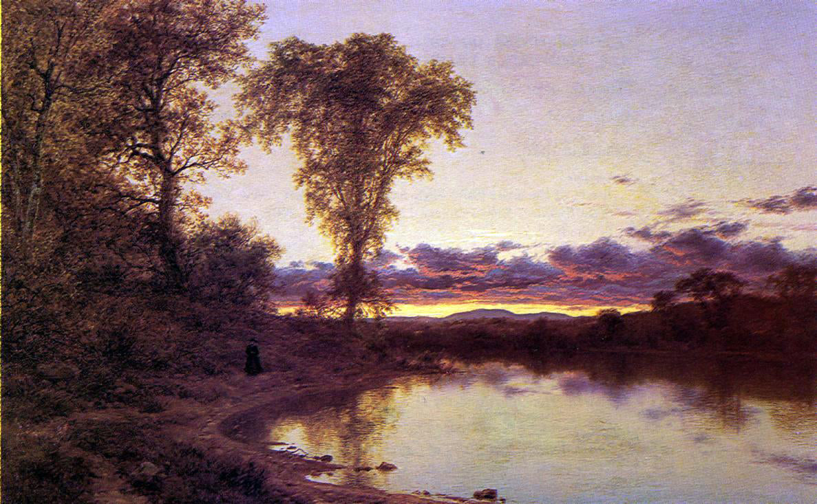 Jervis McEntee Twilight, a Stroll by the Shore - Hand Painted Oil Painting