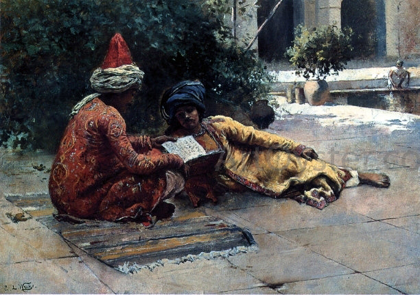 Edwin Lord Weeks Two Arabs Reading in a Courtyard - Hand Painted Oil Painting