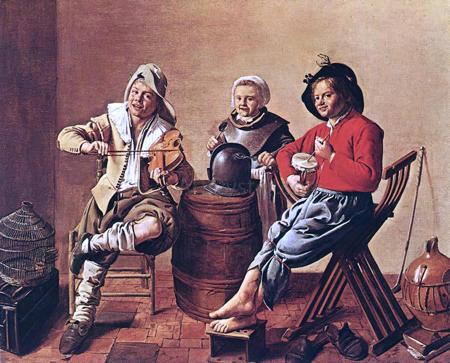 Jan Miense Molenaer Two Boys and a Girl Making Music - Hand Painted Oil Painting