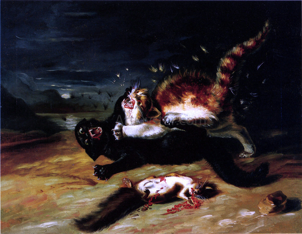John James Audubon Two Cats Fighting - Hand Painted Oil Painting