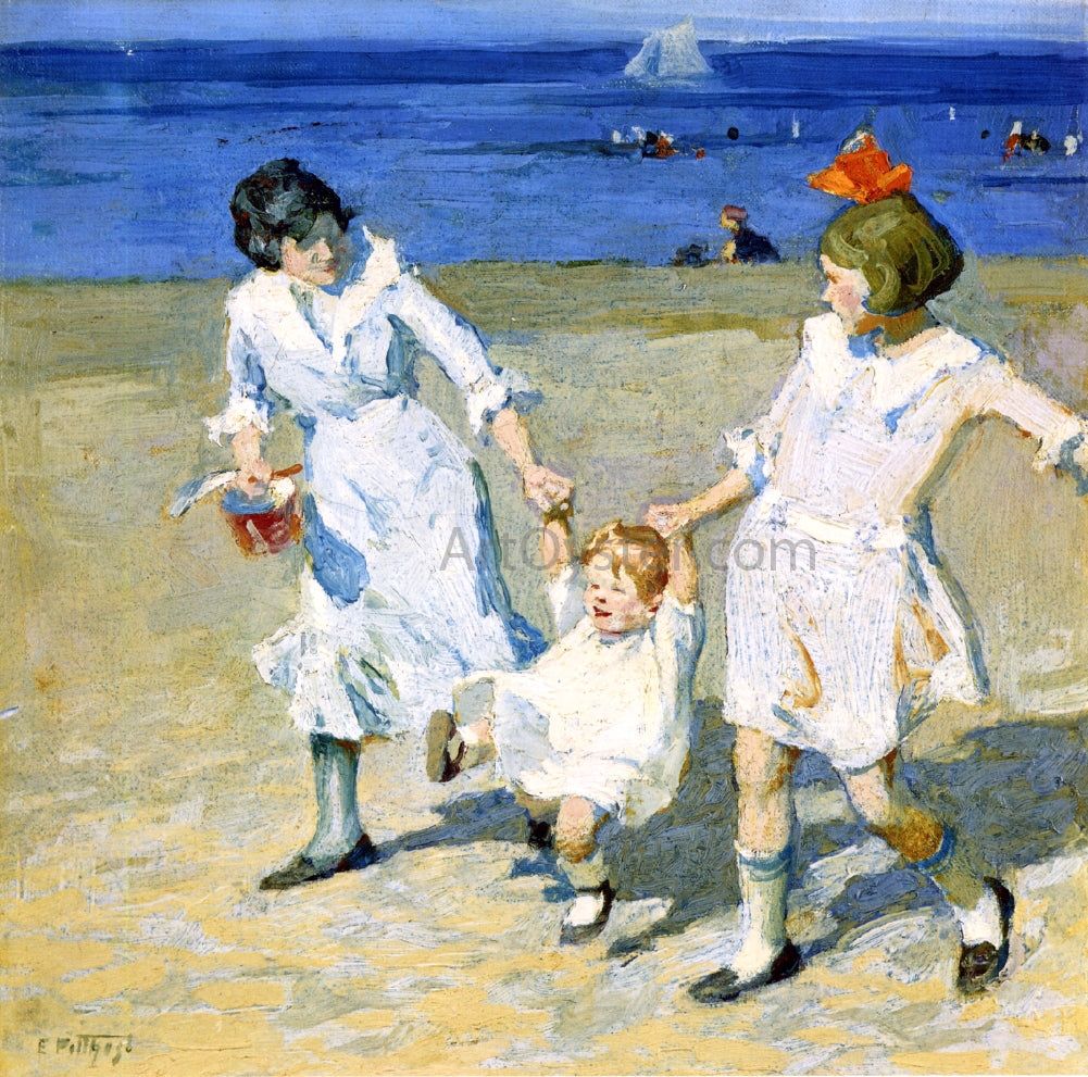 Edward Potthast Two Females Swinging a Child - Hand Painted Oil Painting