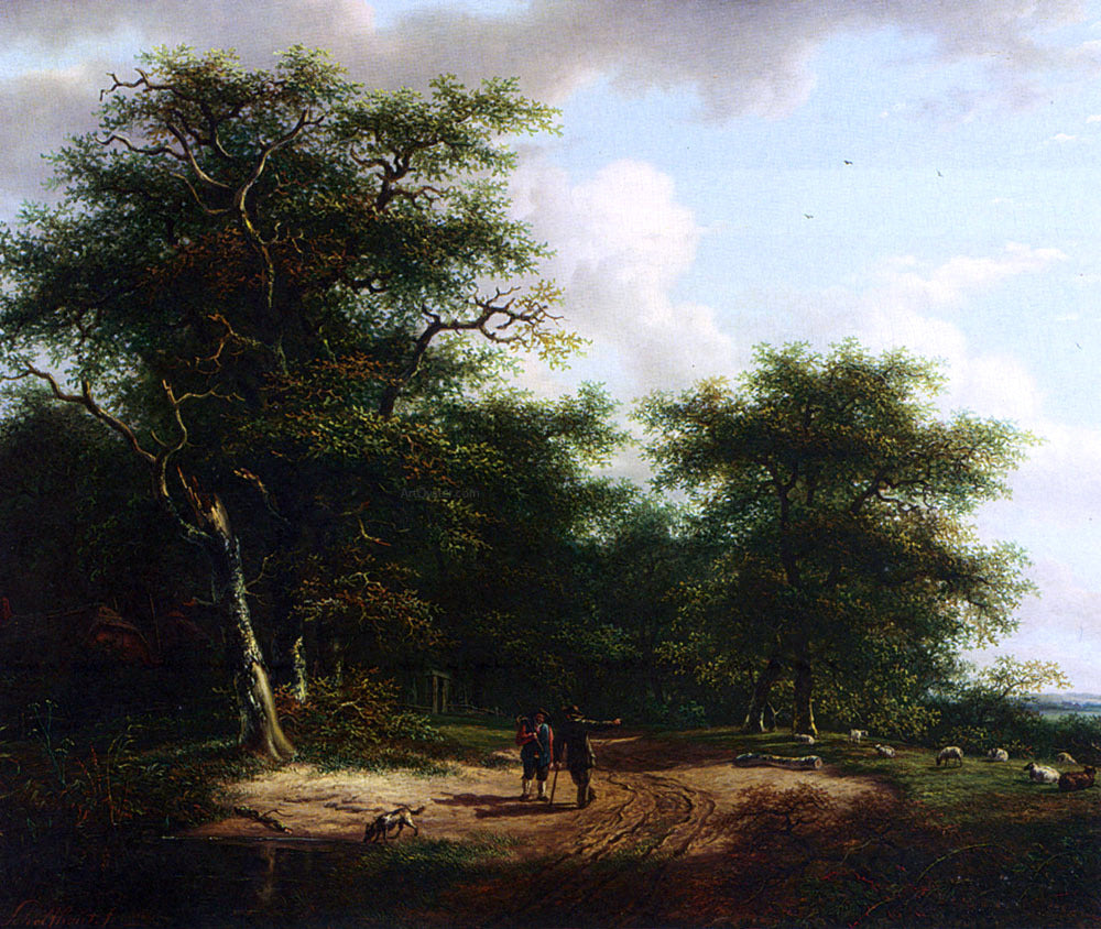 Andreas Schelfhout Two Figures In A Summer Landscape - Hand Painted Oil Painting