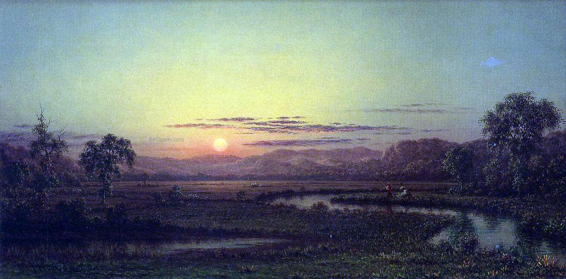 Martin Johnson Heade Two Fishermen in the Marsh, at Sunset - Hand Painted Oil Painting