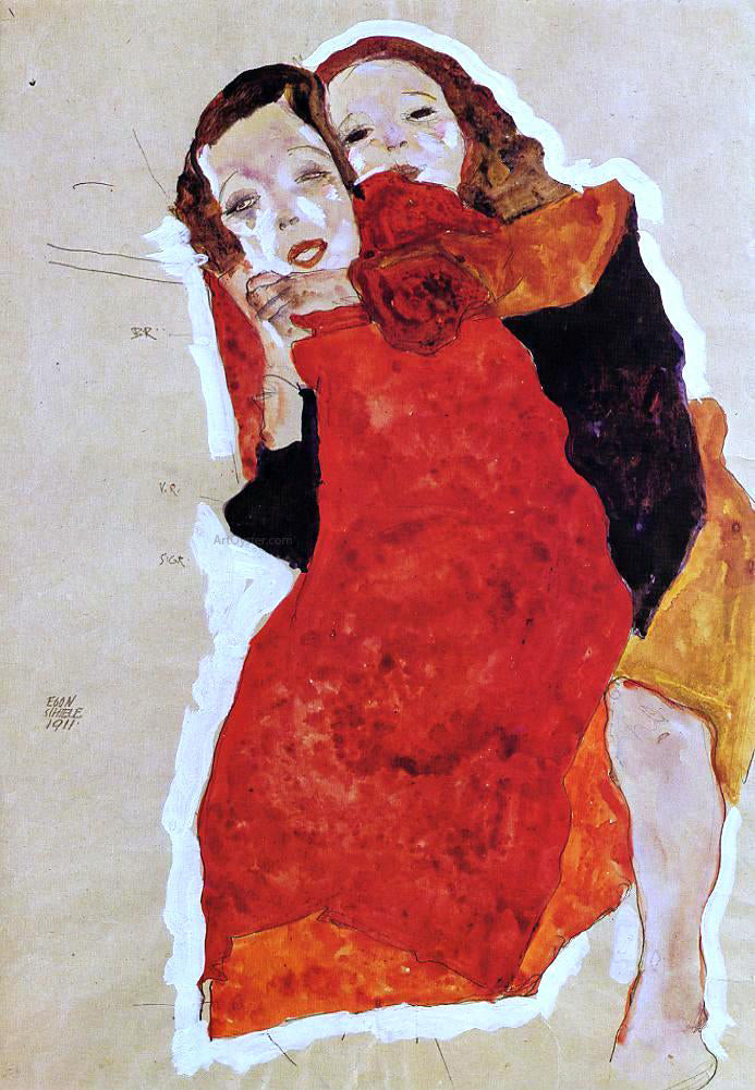 Egon Schiele Two Girls - Hand Painted Oil Painting