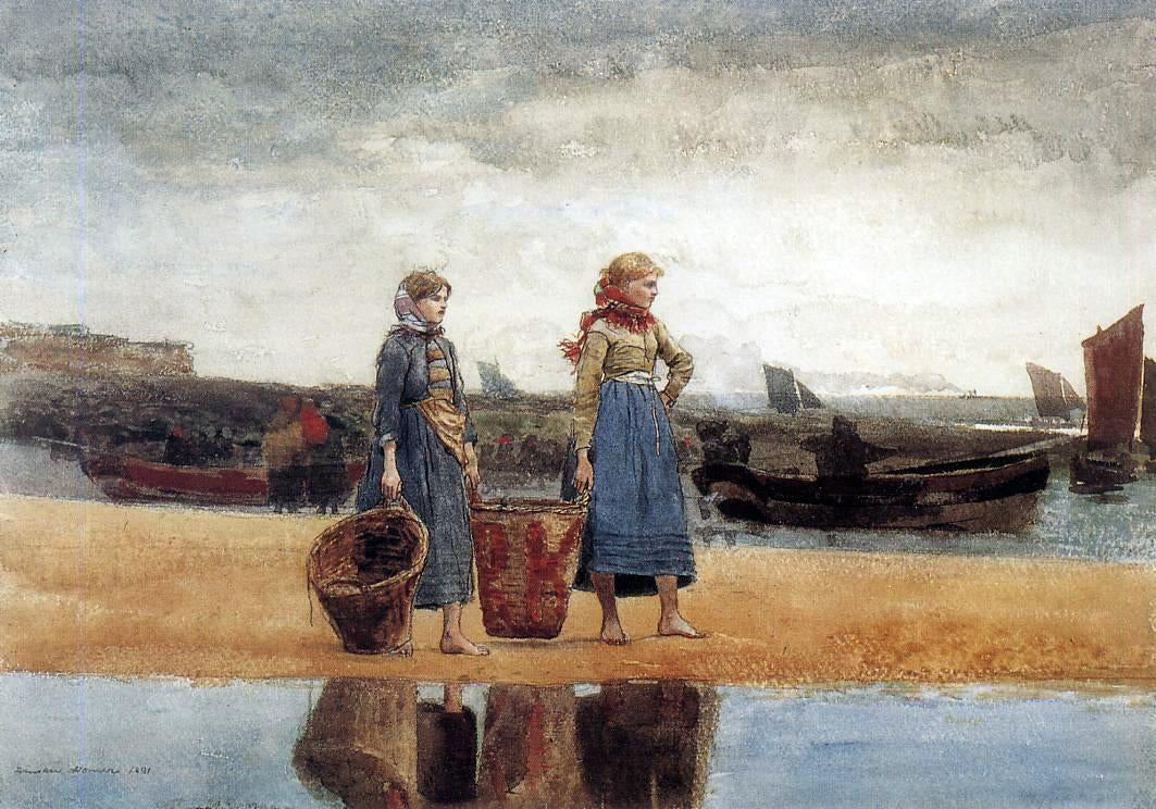 Winslow Homer Two Girls at the Beach, Tynemouth - Hand Painted Oil Painting