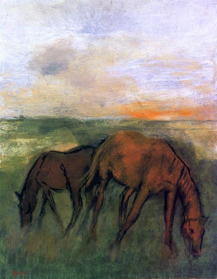 Edgar Degas Two Horses in a Pasture - Hand Painted Oil Painting