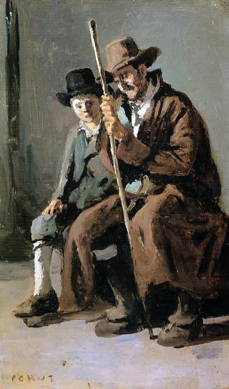 Jean-Baptiste-Camille Corot Two Italians, an Old Man and a Young Boy - Hand Painted Oil Painting