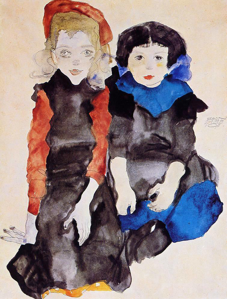 Egon Schiele Two Little Girls - Hand Painted Oil Painting
