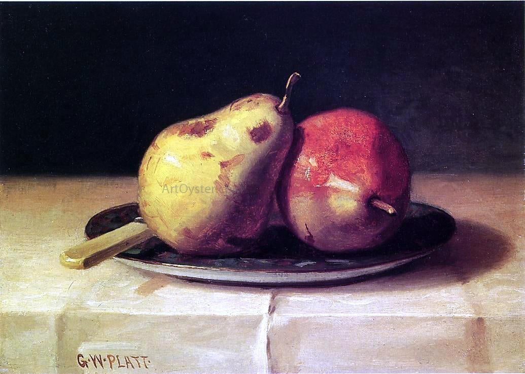 George W Platt Two Pears on a Dish - Hand Painted Oil Painting