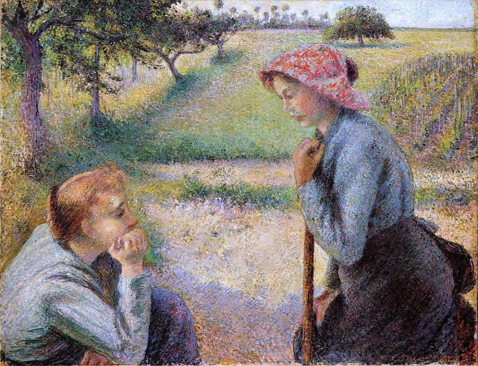 Camille Pissarro Two Peasant Woman Chatting - Hand Painted Oil Painting
