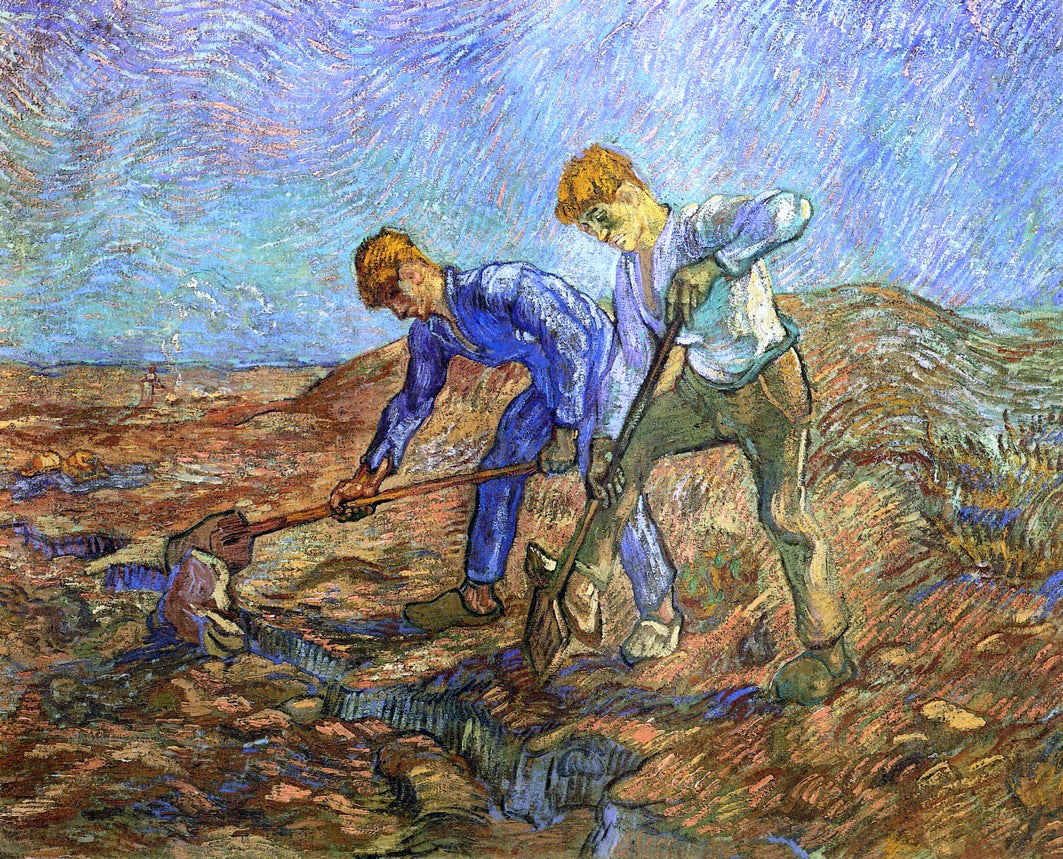 Vincent Van Gogh Two Peasants Diging (after Millet) - Hand Painted Oil Painting