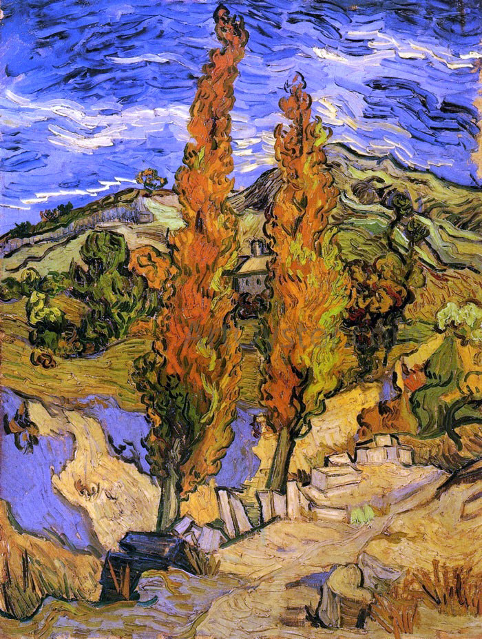 Vincent Van Gogh Two Poplars on a Road through the Hills - Hand Painted Oil Painting