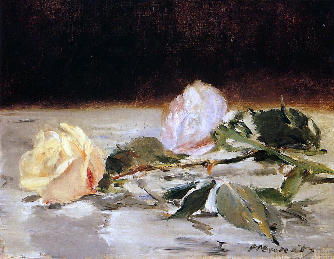 Edouard Manet Two Roses on a Tablecloth - Hand Painted Oil Painting