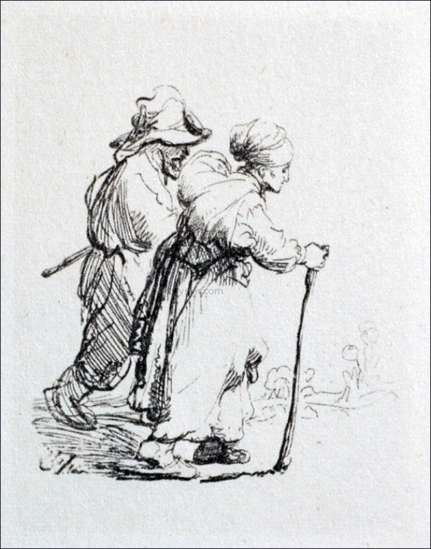 Rembrandt Van Rijn Two Travelling Peasants - Hand Painted Oil Painting