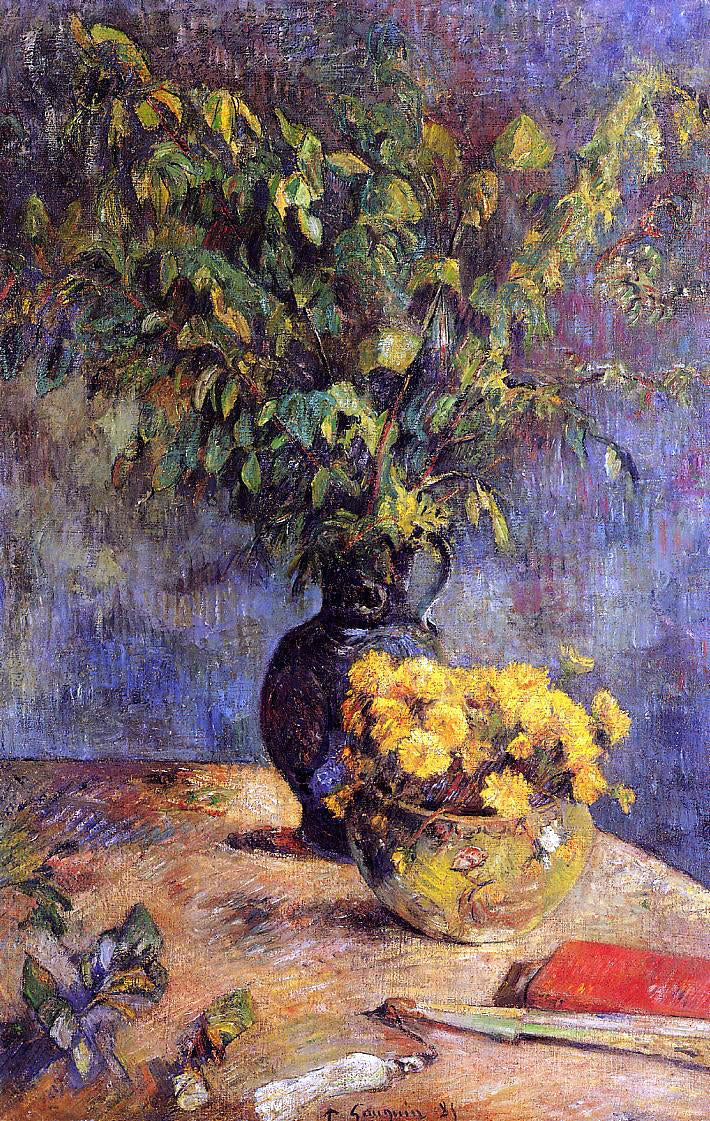 Paul Gauguin Two Vases of Flowers and a Fan - Hand Painted Oil Painting