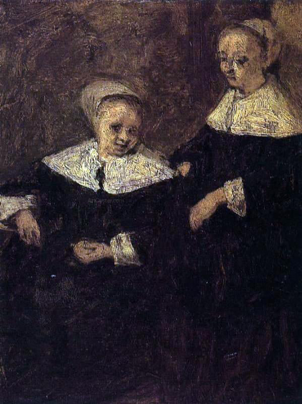 Eugene-Louis Boudin Two Woman (after Adriaen van Ostade) - Hand Painted Oil Painting