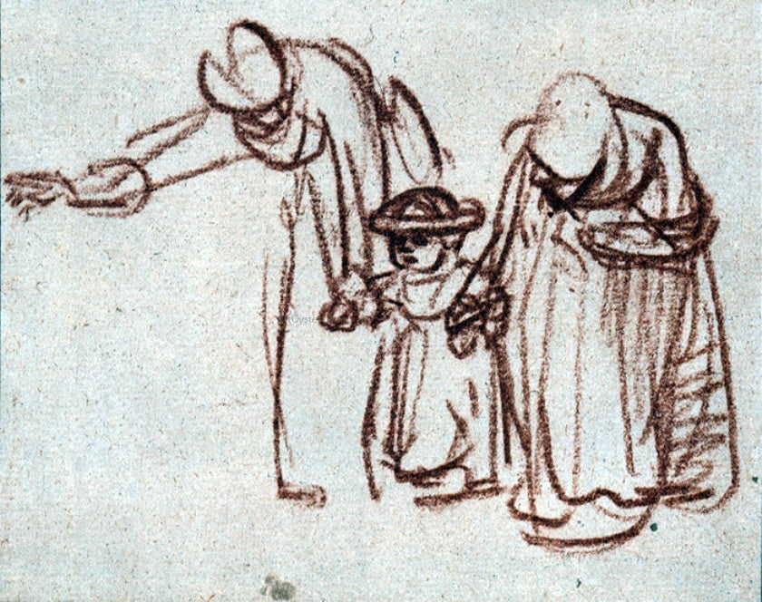 Rembrandt Van Rijn Two Women Teaching a Child to Walk - Hand Painted Oil Painting