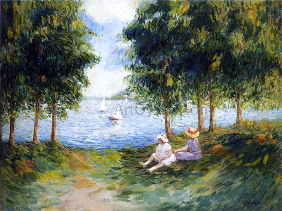 Henri Lebasque Two Young Girls by the River Eau - Hand Painted Oil Painting