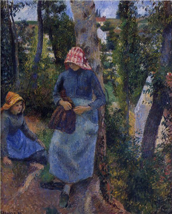 Camille Pissarro Two Young Peasants Chatting Under the Trees - Hand Painted Oil Painting
