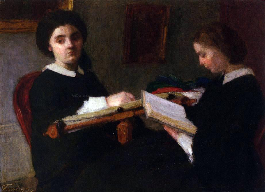 Henri Fantin-Latour Two Young Women, Embroidering and Reading - Hand Painted Oil Painting