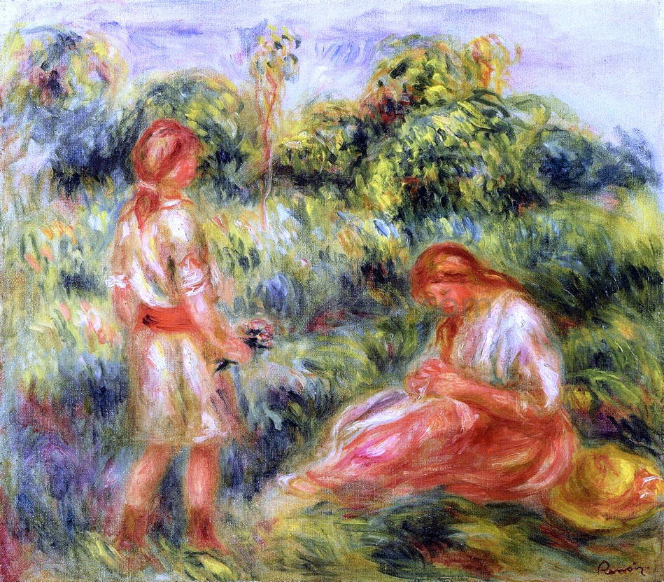 Pierre Auguste Renoir Two Young Women in a Landscape - Hand Painted Oil Painting