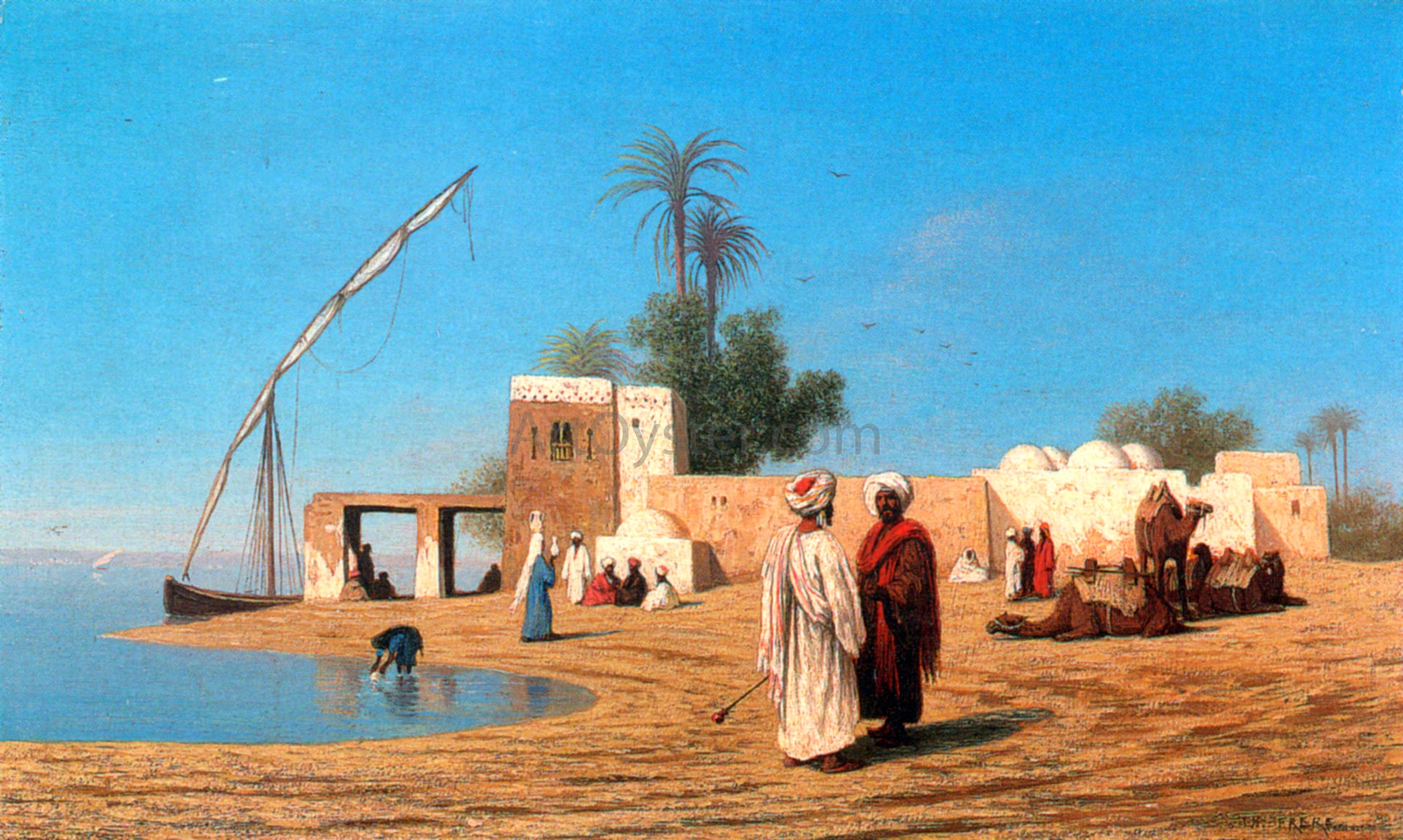  Charles Theodore Frere Un vilage aux bords de Nil - Haute Egypte - Hand Painted Oil Painting