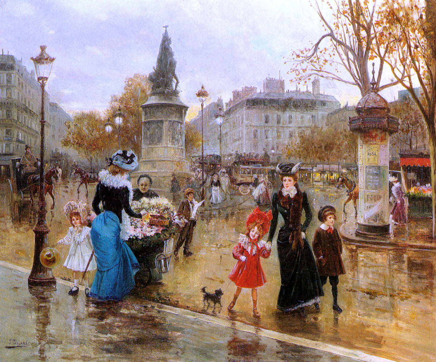 Joaquin Pallares Y Allustante Une Place Animee a Paris - Hand Painted Oil Painting