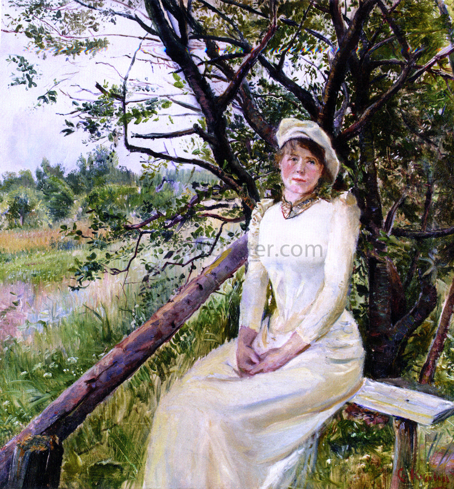 Christian Krohg Ung Kvinne Pa En Benk - Hand Painted Oil Painting