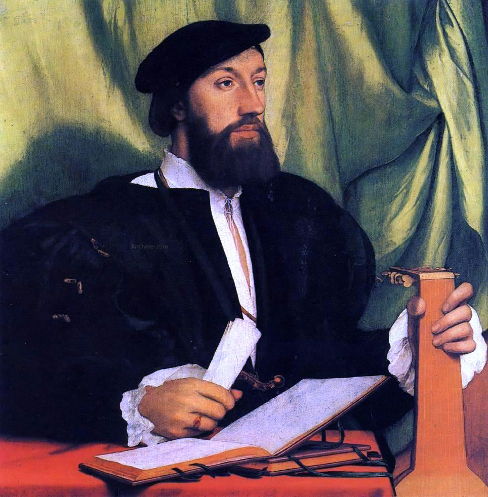 The Younger Hans Holbein Unknown Gentleman with Music Books and Lute - Hand Painted Oil Painting