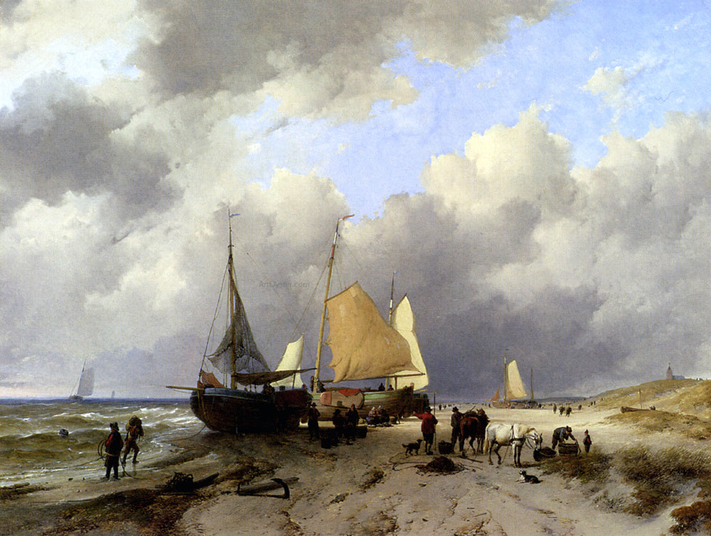 Remigius Adriannus Van Haanen Unloading The Catch - Hand Painted Oil Painting