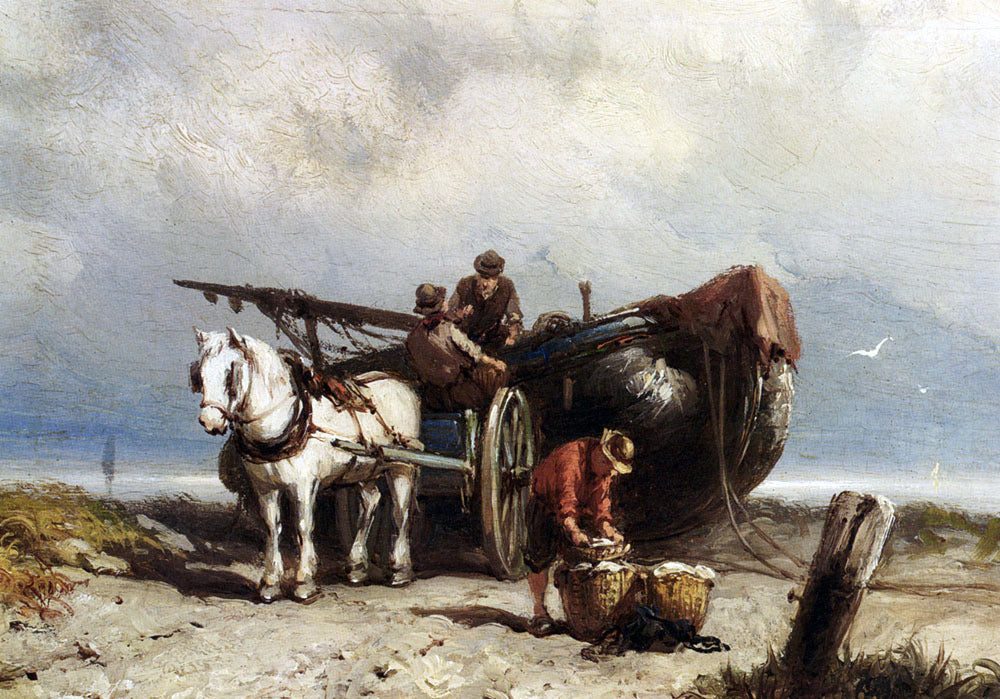 Johannes Hermanus Koekkoek Unloading The Catch - Hand Painted Oil Painting