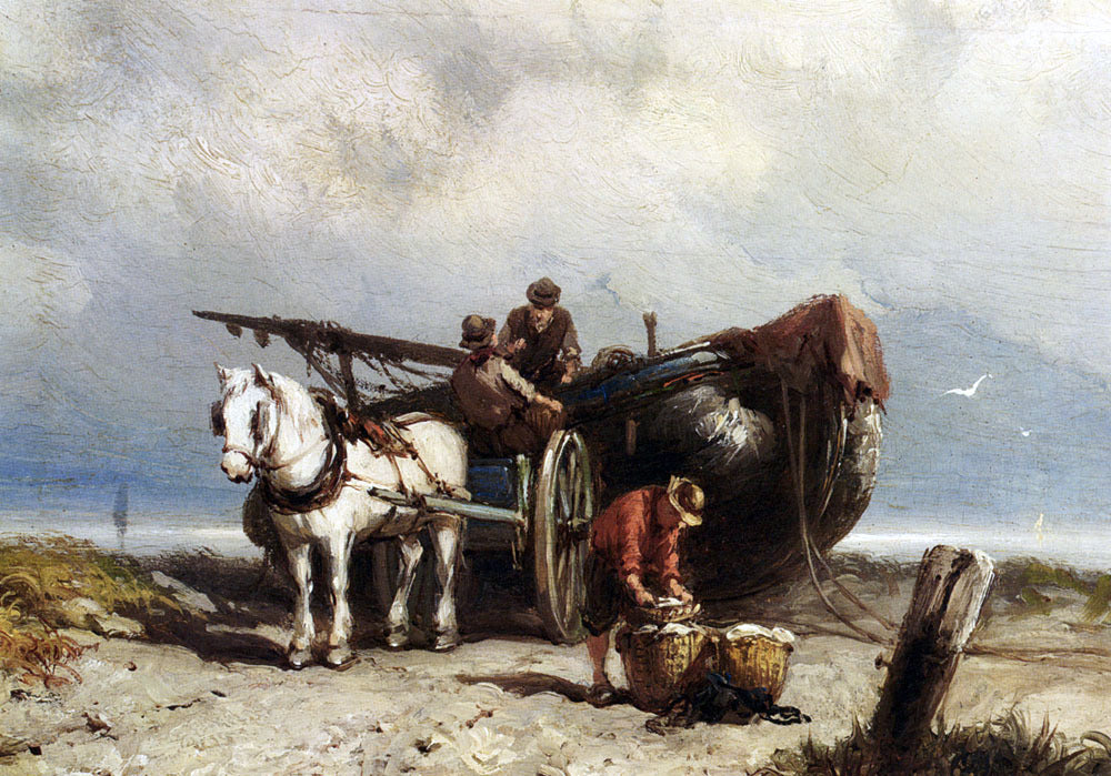  Johannes Hermanus Koekkoek Unloading The Catch - Hand Painted Oil Painting