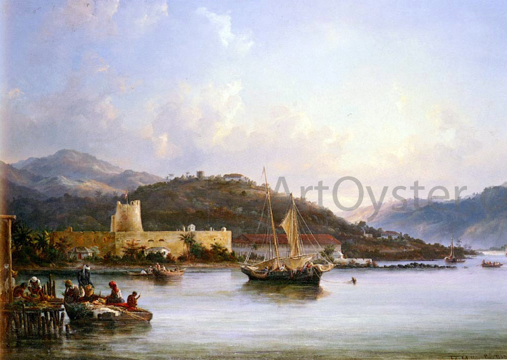 Fritz Georg Melbye Unloading Vegetables In Charlotte Amalie, St. Thomas - Hand Painted Oil Painting