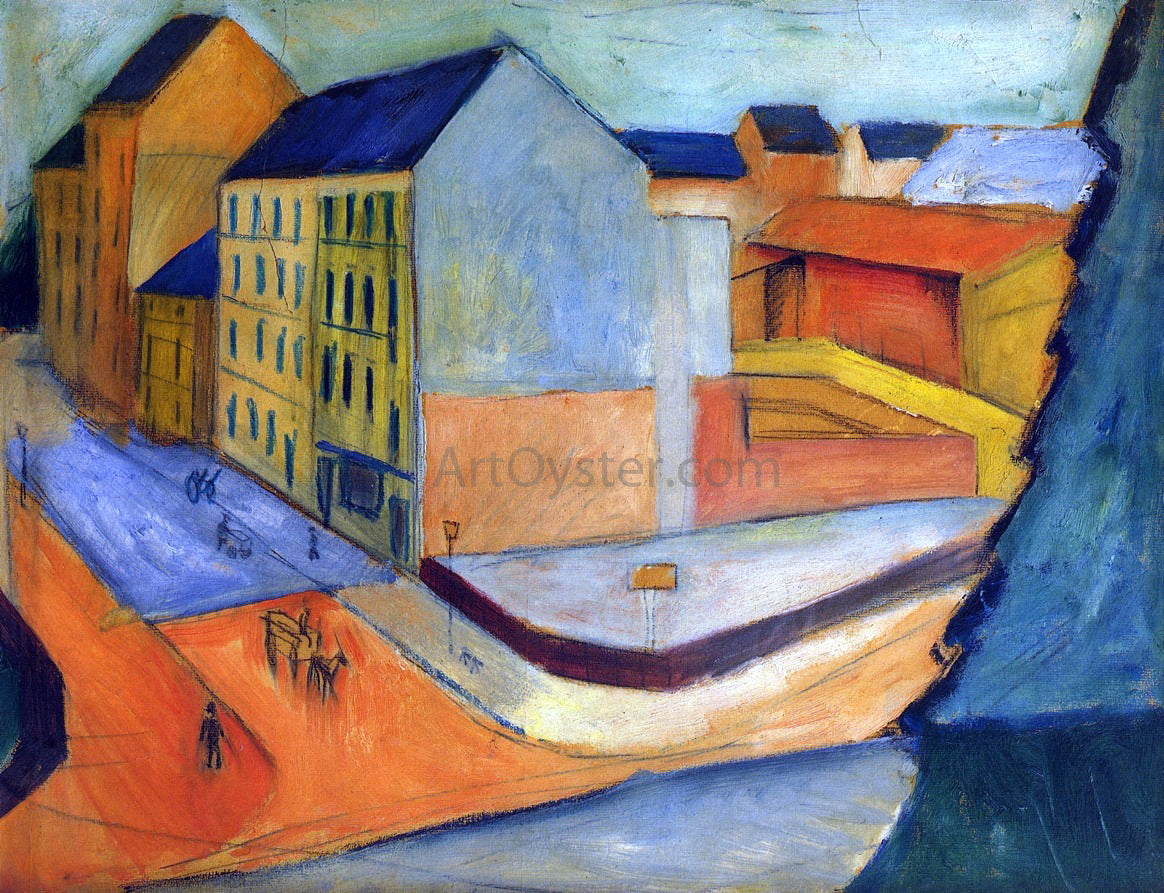 August Macke Unsere Strasse mit Reitbahn, Bonn - Hand Painted Oil Painting