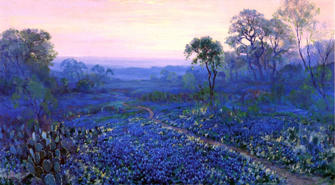  Julian Onderdonk Untitled (also known as Bluebonnet Landscape with Catci, Road and Mountain Laurel) - Hand Painted Oil Painting
